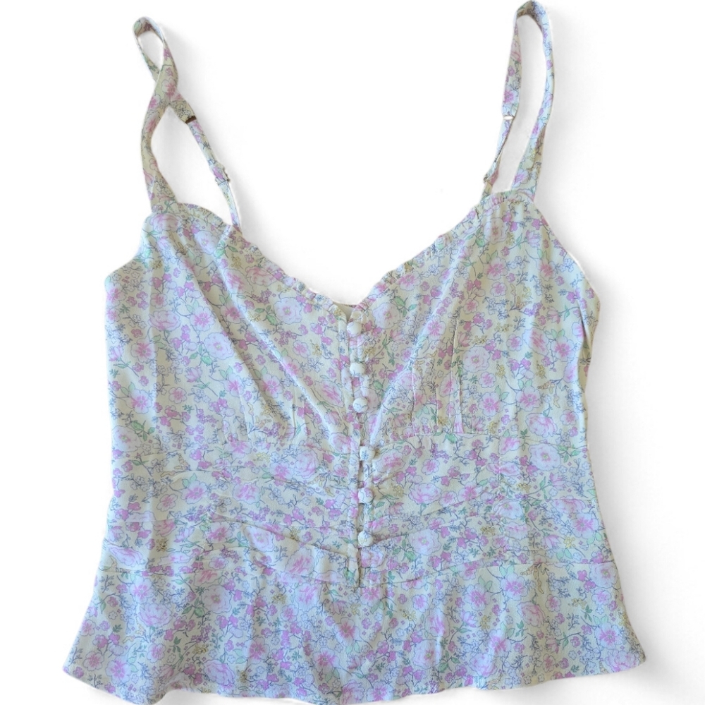 💥SOLD💥 Elodie- Floral Lace-Trim V-Neck Cami Tank Top - Light Lavender